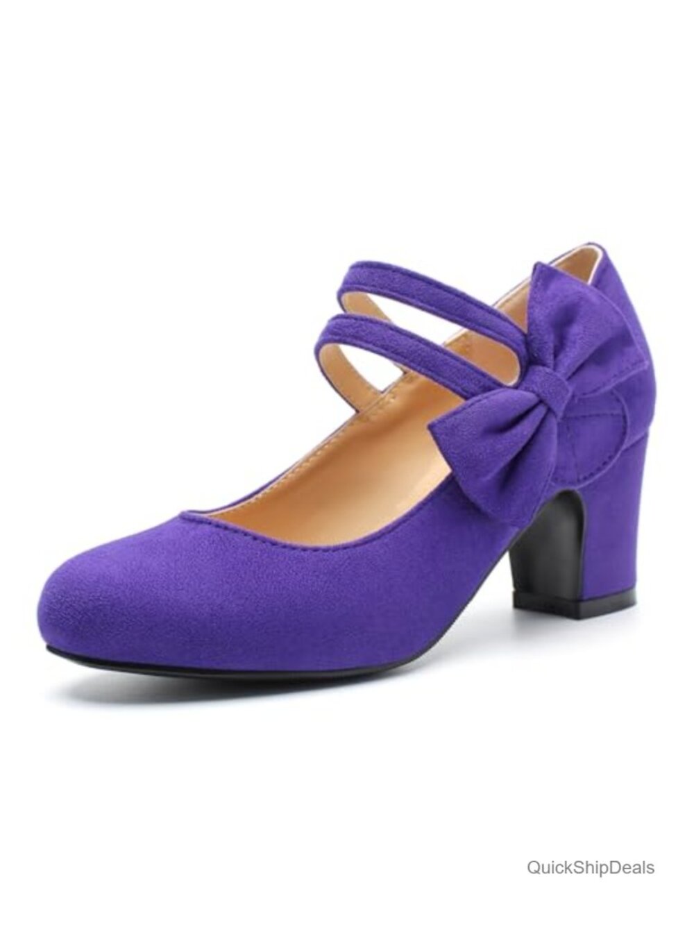 Mary Jane Pumps Bow Round Closed Toe Chunky Heel Double Strap